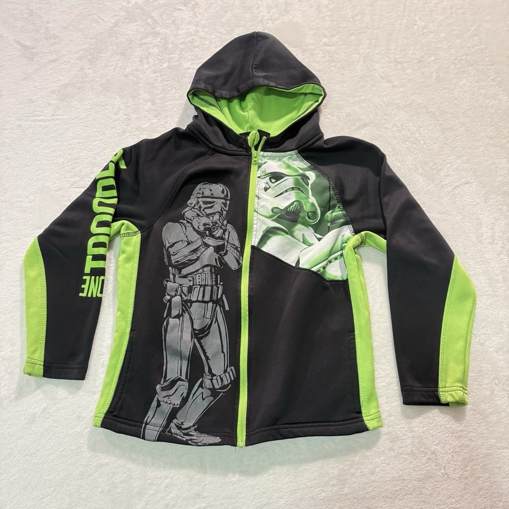 Disney Star Wars Boys Sz S Full Zip Hoodie Jacket Black And Green